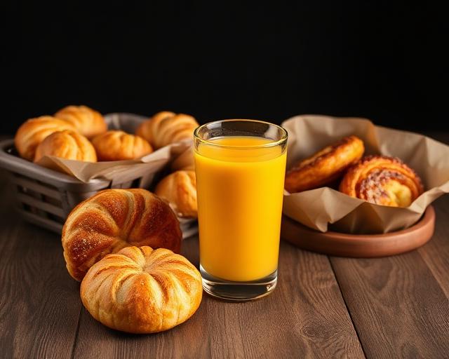 Pães artesanais e suco natural