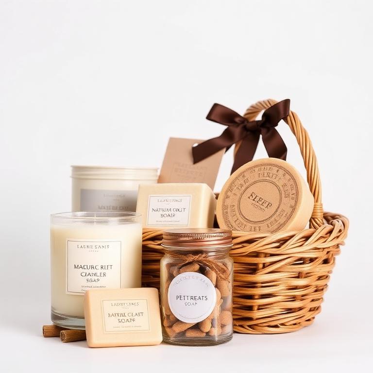 Cesta com vela, sabonetes e petiscos